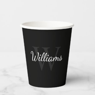 Personalised Monogram and Name Black Paper Cups