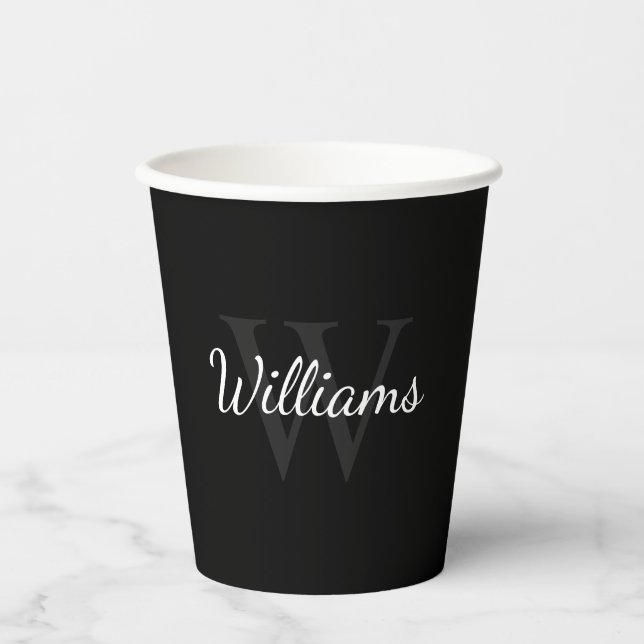 Personalised Monogram and Name  Black Paper Cups (Front)