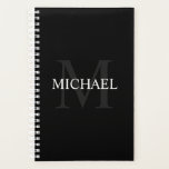 Personalised Monogram and Name Black Planner<br><div class="desc">Personalised Monogram and Name Gift
features personalised name in white and monogram in grey as background,  in classic serif font style,  
on black background.

Perfect as holiday gift,  father's day gift for dad and gift for any special occasions.</div>