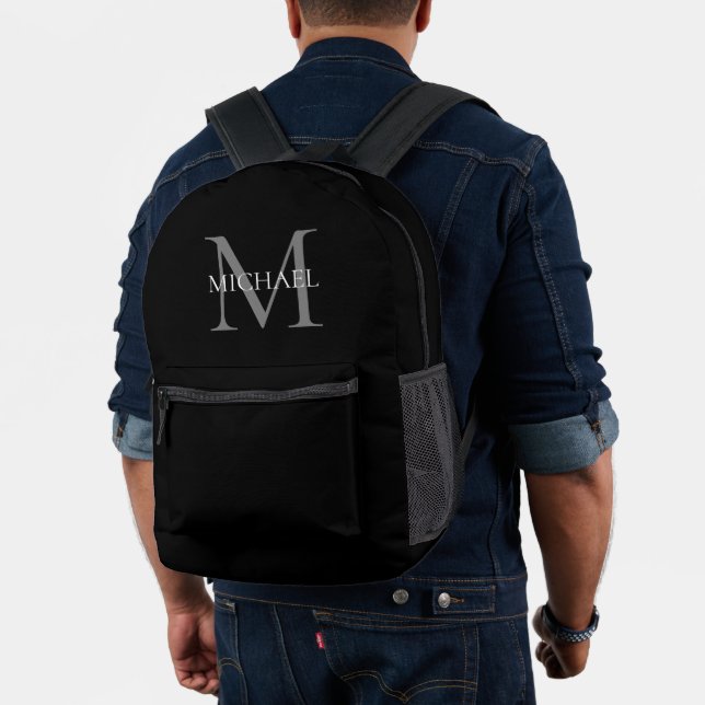 Personalised Monogram and Name Black Printed Backpack (Insitu (Model))