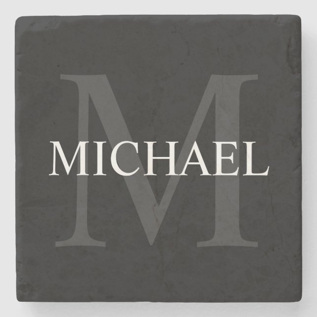 Personalised Monogram and Name Black Stone Coaster (Front)