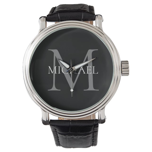 Personalised Monogram and Name Black Watch (Front)