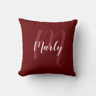 Personalised Monogram and Name Burgandy Red Cushion