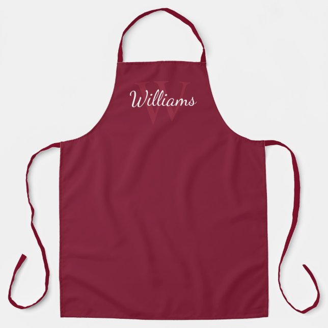 Personalised Monogram and Name Burgundy Red Apron (Front)