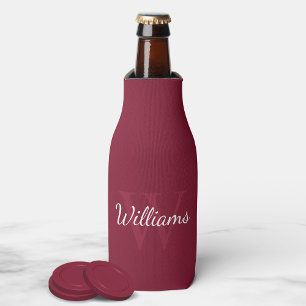 Personalised Monogram and Name Burgundy Red Bottle Cooler