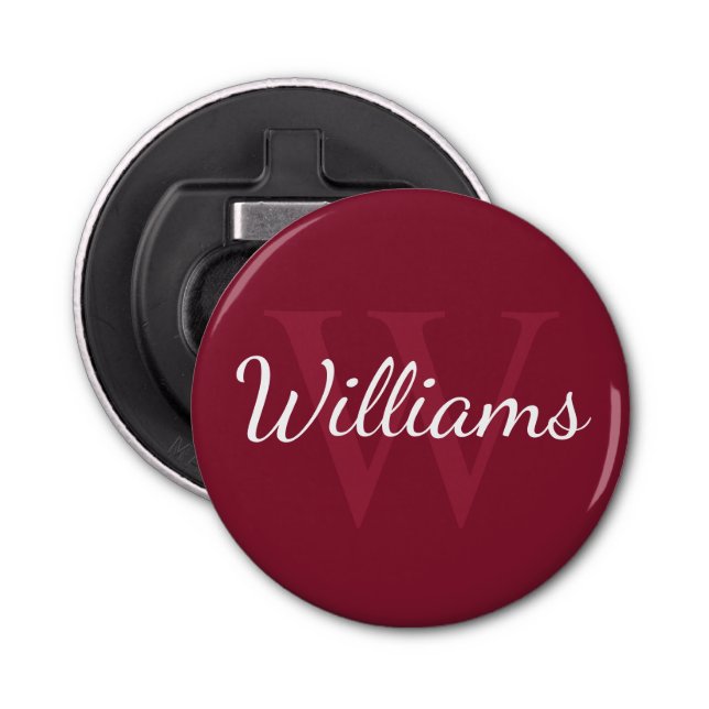 Personalised Monogram and Name Burgundy Red Bottle Opener (Front)