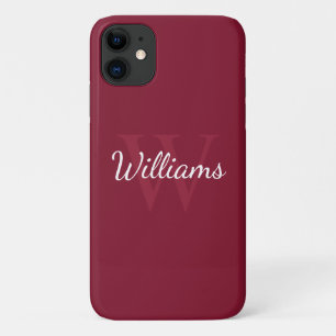 Personalised Monogram and Name Burgundy Red iPhone 11 Case