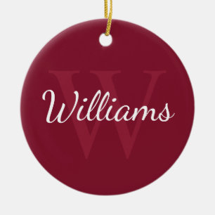 Personalised Monogram and Name Burgundy Red Ceramic Ornament