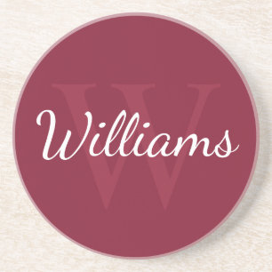 Personalised Monogram and Name Burgundy Red Coaster