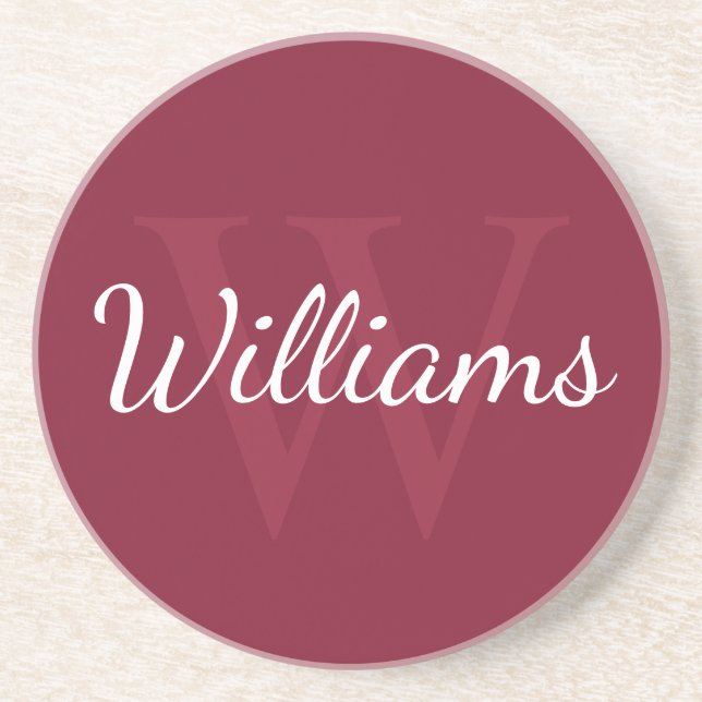 Personalised Monogram and Name Burgundy Red Coaster (Front)