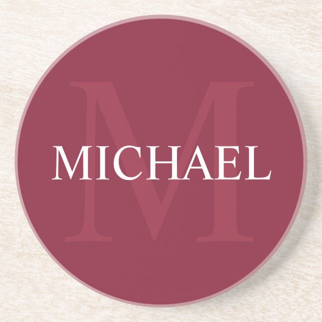 Personalised Monogram and Name Burgundy Red Coaster (Front)