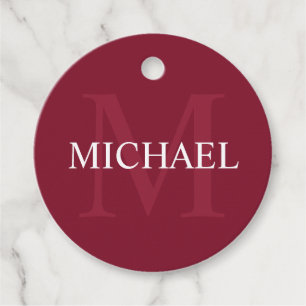 Personalised Monogram and Name Burgundy Red Favour Tags