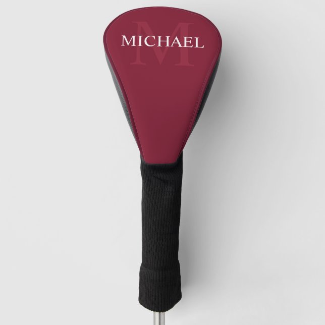 Personalised Monogram and Name Burgundy Red Golf Head Cover (Front)