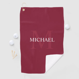 Personalised Monogram and Name Burgundy Red Golf Towel