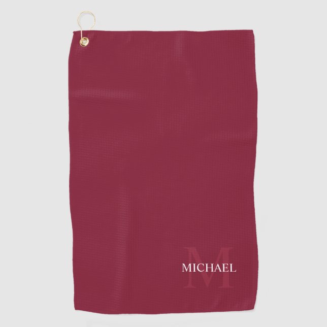 Personalised Monogram and Name Burgundy Red Golf Towel (Front)