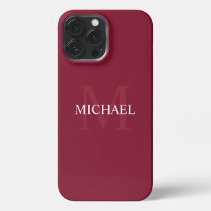 Personalised Monogram and Name Burgundy Red iPhone 13 Pro Max Case