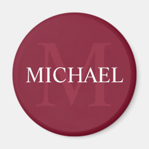 Personalised Monogram and Name Burgundy Red Magnet