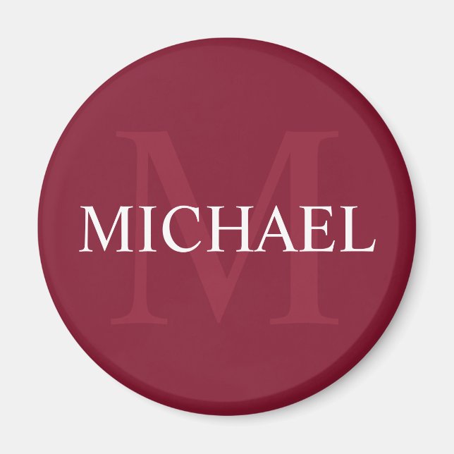 Personalised Monogram and Name Burgundy Red Magnet (Front)