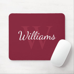 Personalised Monogram and Name Burgundy Red Mouse Pad