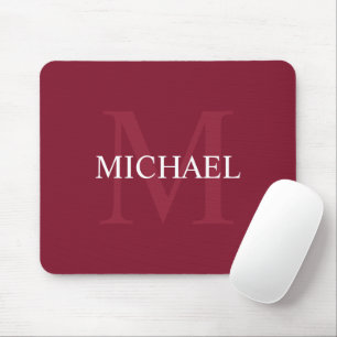 Personalised Monogram and Name Burgundy Red Mouse Pad