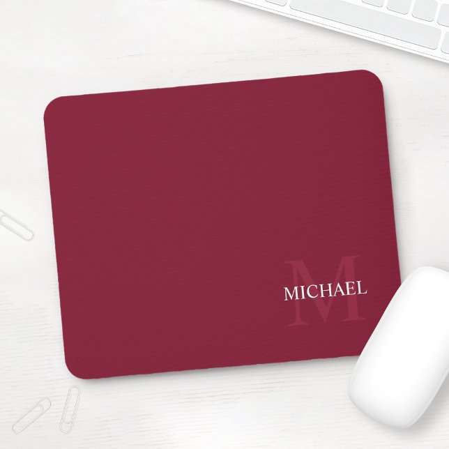 Personalised Monogram and Name Burgundy Red Mouse Pad (Creator Uploaded)