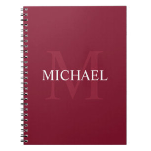 Personalised Monogram and Name Burgundy Red Notebook