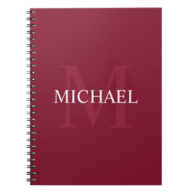 Personalised Monogram and Name Burgundy Red Notebook (Front)