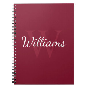 Personalised Monogram and Name Burgundy Red Notebook