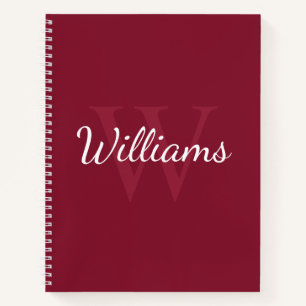Personalised Monogram and Name Burgundy Red Notebook