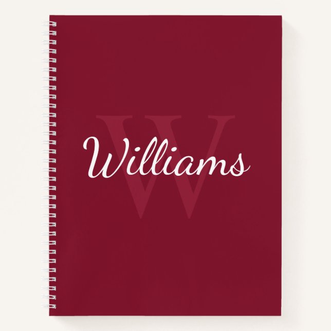 Personalised Monogram and Name Burgundy Red Notebook (Front)