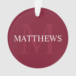 Personalised Monogram and Name Burgundy Red Ornament
