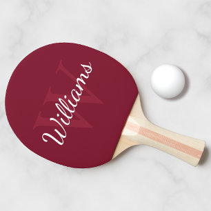 Personalised Monogram and Name Burgundy Red Ping Pong Paddle