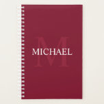 Personalised Monogram and Name Burgundy Red Planner<br><div class="desc">Personalised Monogram and Name Gift
features personalised name in white and monogram in light burgundy red as background,  in classic serif font style,  
on burgundy red background.

Perfect as holiday gift,  father's day gift for dad and gift for any special occasions.</div>