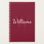 Personalised Monogram and Name Burgundy Red Planner<br><div class="desc">Personalised Monogram and Name Gift
features personalised name in white script font style and monogram in light burgundy red serif font style as background,  on burgundy red background.

Perfect as gift for him,  father's day gift and gift for any special occasions.</div>