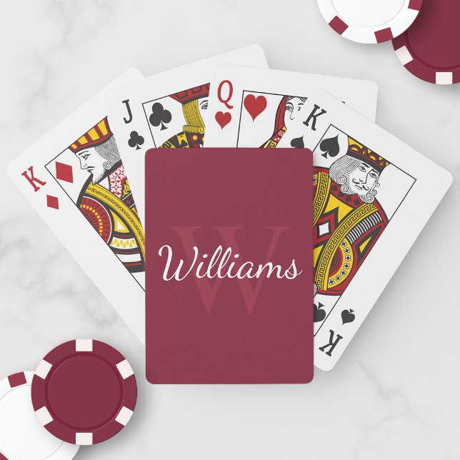 Personalised Monogram and Name Burgundy Red Playing Cards (Creator Uploaded)
