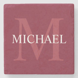 Personalised Monogram and Name Burgundy Red Stone Coaster