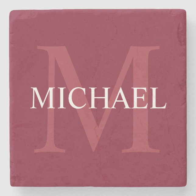 Personalised Monogram and Name Burgundy Red Stone Coaster (Front)