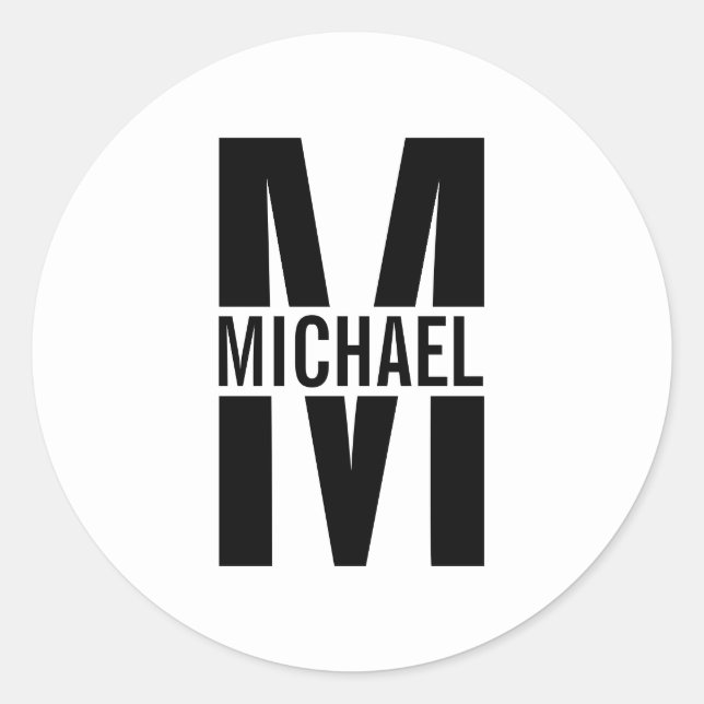 Personalised Monogram and Name Classic Round Stick Sticker (Front)