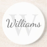Personalised Monogram and Name Coaster<br><div class="desc">Personalised Monogram and Name Gift
features personalised name in grey script font style and monogram in light grey serif font style as background,  on white background.

Perfect as holiday gift,  father's day gift,  family reunion gift,  thank you gift for groomsmen and gift for any special occasions.</div>