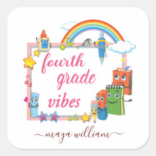 Personalised Monogram And Name Fourth Grade Vibes Square Sticker