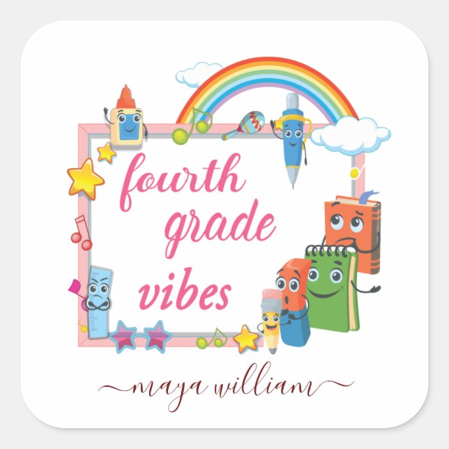 Personalised Monogram And Name Fourth Grade Vibes  Square Sticker (Front)