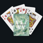 Personalised Monogram and Name Green Watercolor Playing Cards<br><div class="desc">Personalised with name over monogram,  these playing cards with shades of green watercolor design are perfect as wedding favours,  groomsman gift,  father's day gifts for dad,  for grandfather and more. Create a set with name and monogram for each person and add to your cart individually.</div>