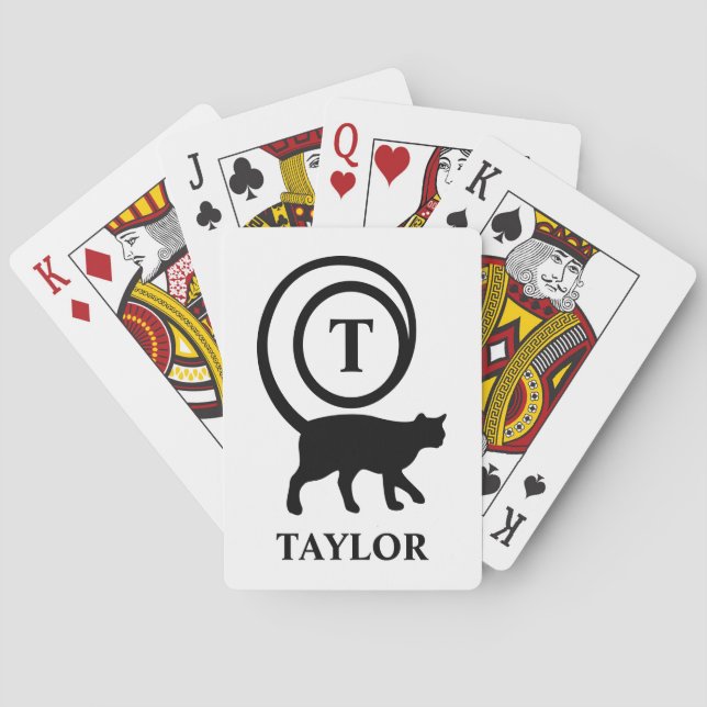 Personalised Monogram And Name Kitty Cat Lover Playing Cards (Back)