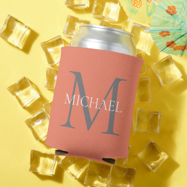 Personalised Monogram and Name Light Pink Can Cooler (In Situ Summer)