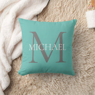 Personalised Monogram and Name Light Teal Cushion
