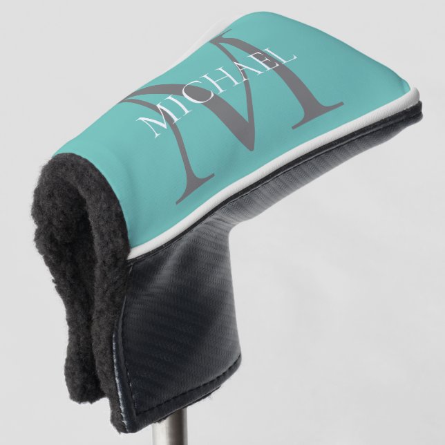 Personalised Monogram and Name Light Teal Golf Head Cover (3/4 Front)