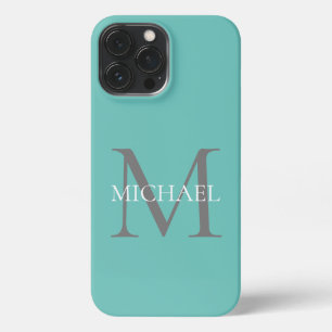 Personalised Monogram and Name Light Teal iPhone 13 Pro Max Case