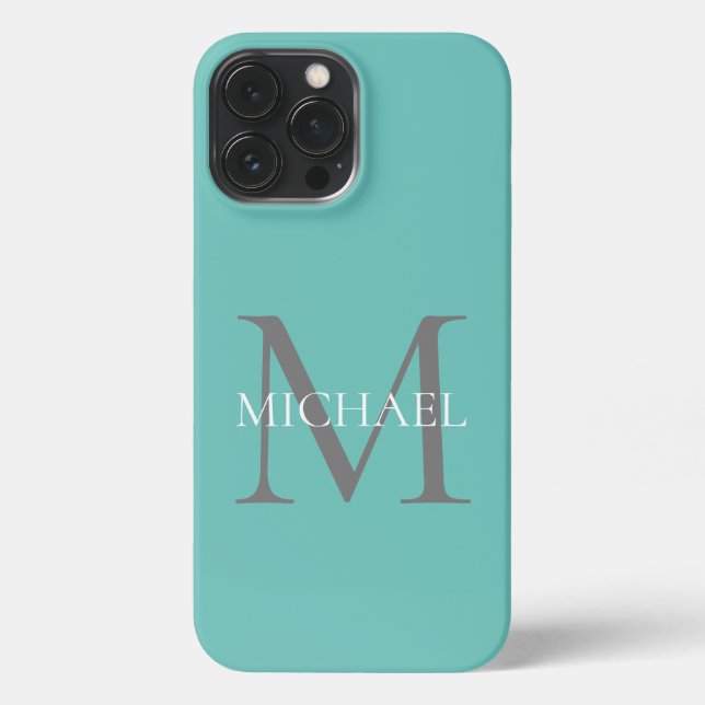 Personalised Monogram and Name Light Teal iPhone Case (Back)