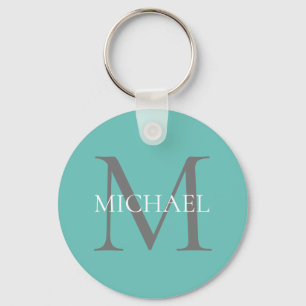 Personalised Monogram and Name Light Teal Key Ring