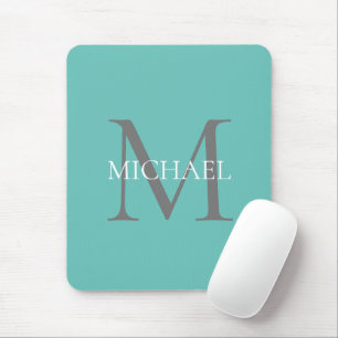 Personalised Monogram and Name Light teal Mouse Pad